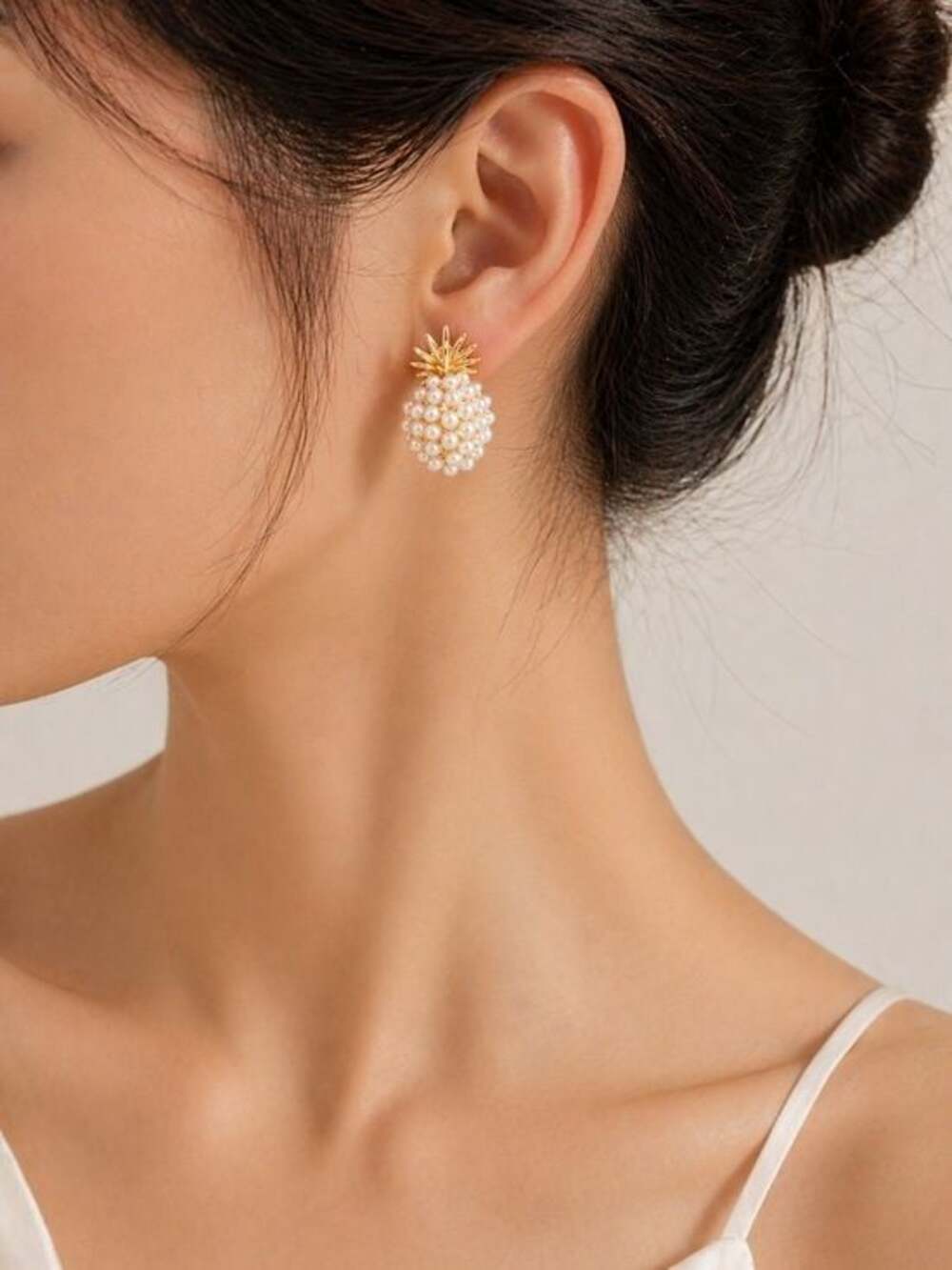Gold & Pearl Pineapple Stud Earrings - Women Jewelry